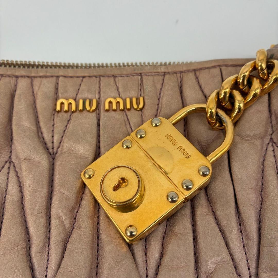 MIU MIU Accessory Pouch Shoulder Bag Purse Matelasse Logo Pink Authentic