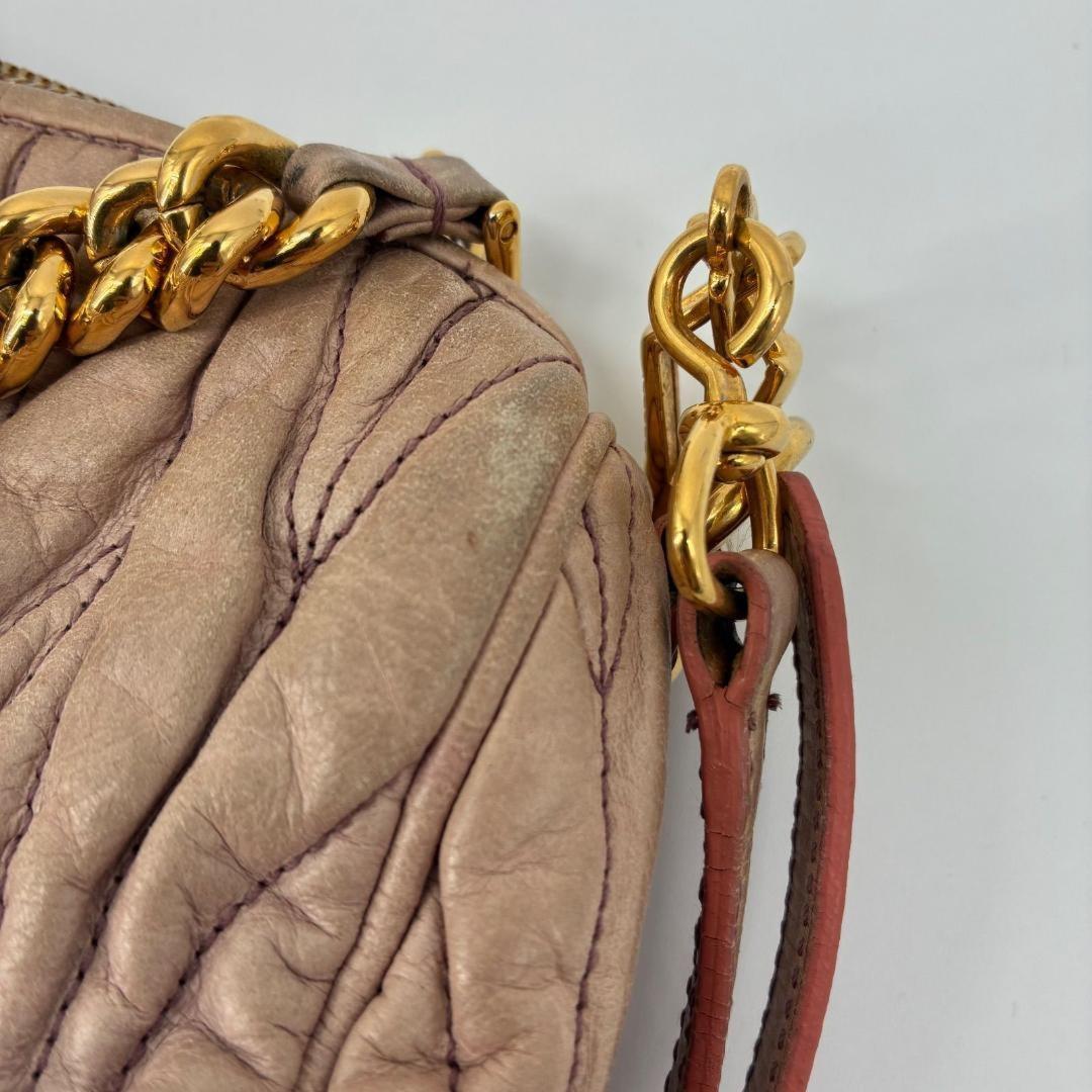 MIU MIU Accessory Pouch Shoulder Bag Purse Matelasse Logo Pink Authentic