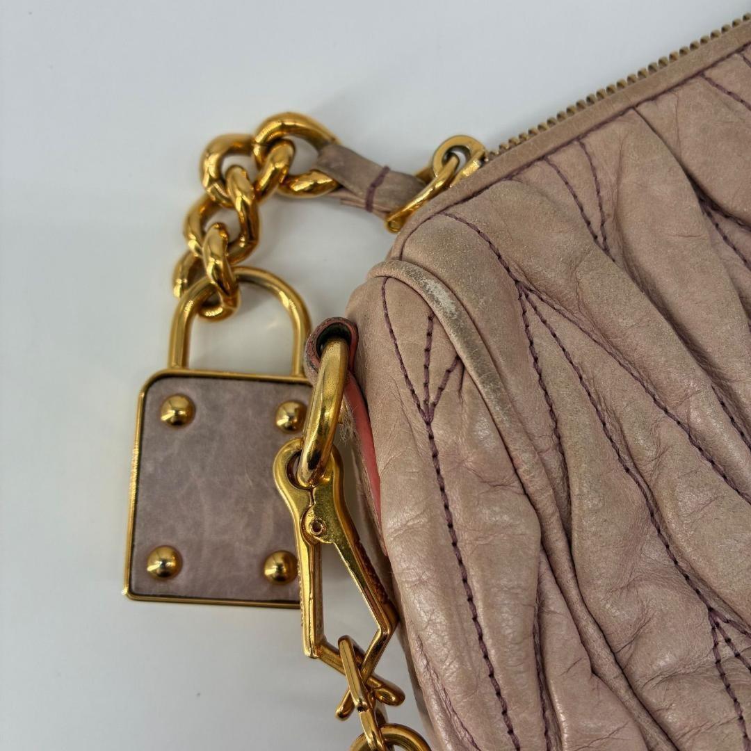 MIU MIU Accessory Pouch Shoulder Bag Purse Matelasse Logo Pink Authentic