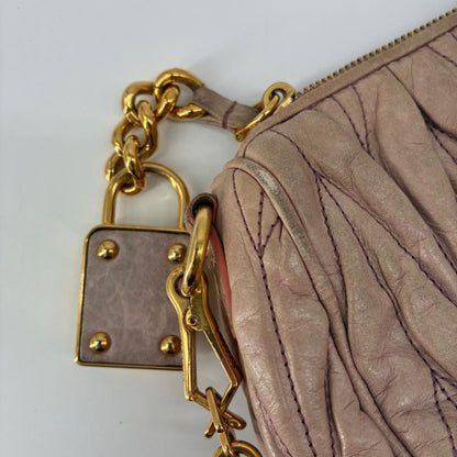 MIU MIU Accessory Pouch Shoulder Bag Purse Matelasse Logo Pink Authentic