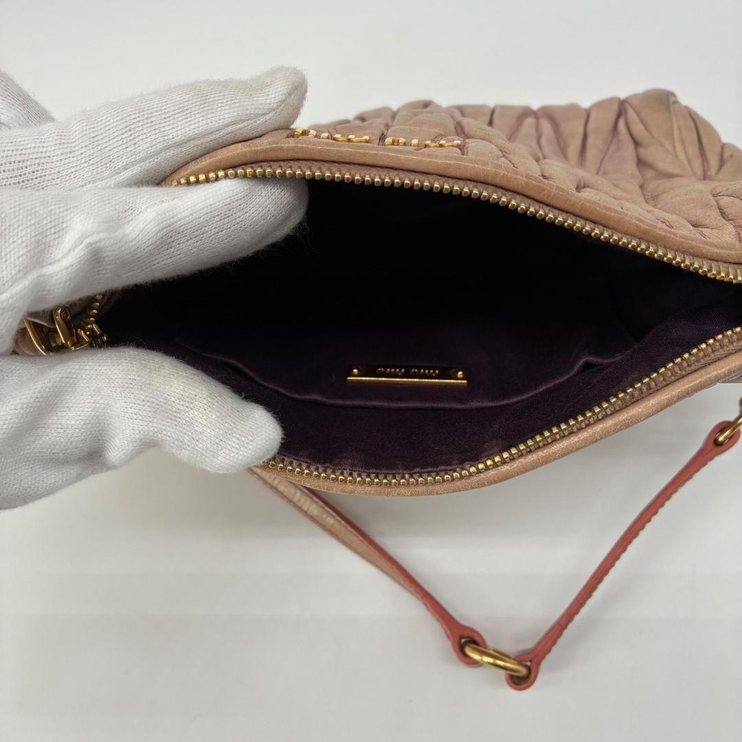 MIU MIU Accessory Pouch Shoulder Bag Purse Matelasse Logo Pink Authentic