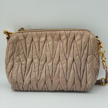 MIU MIU Accessory Pouch Shoulder Bag Purse Matelasse Logo Pink Authentic