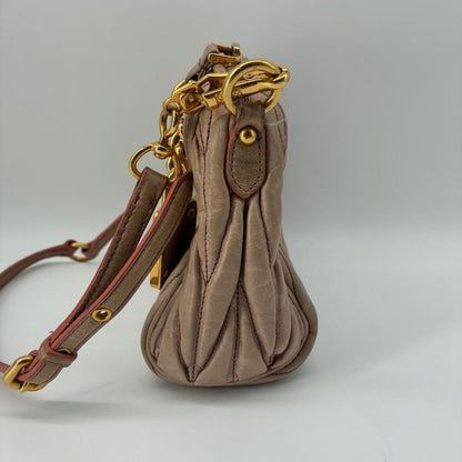 MIU MIU Accessory Pouch Shoulder Bag Purse Matelasse Logo Pink Authentic