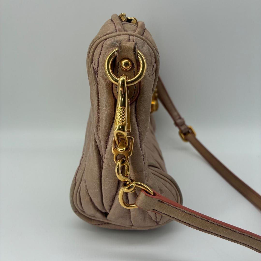 MIU MIU Accessory Pouch Shoulder Bag Purse Matelasse Logo Pink Authentic
