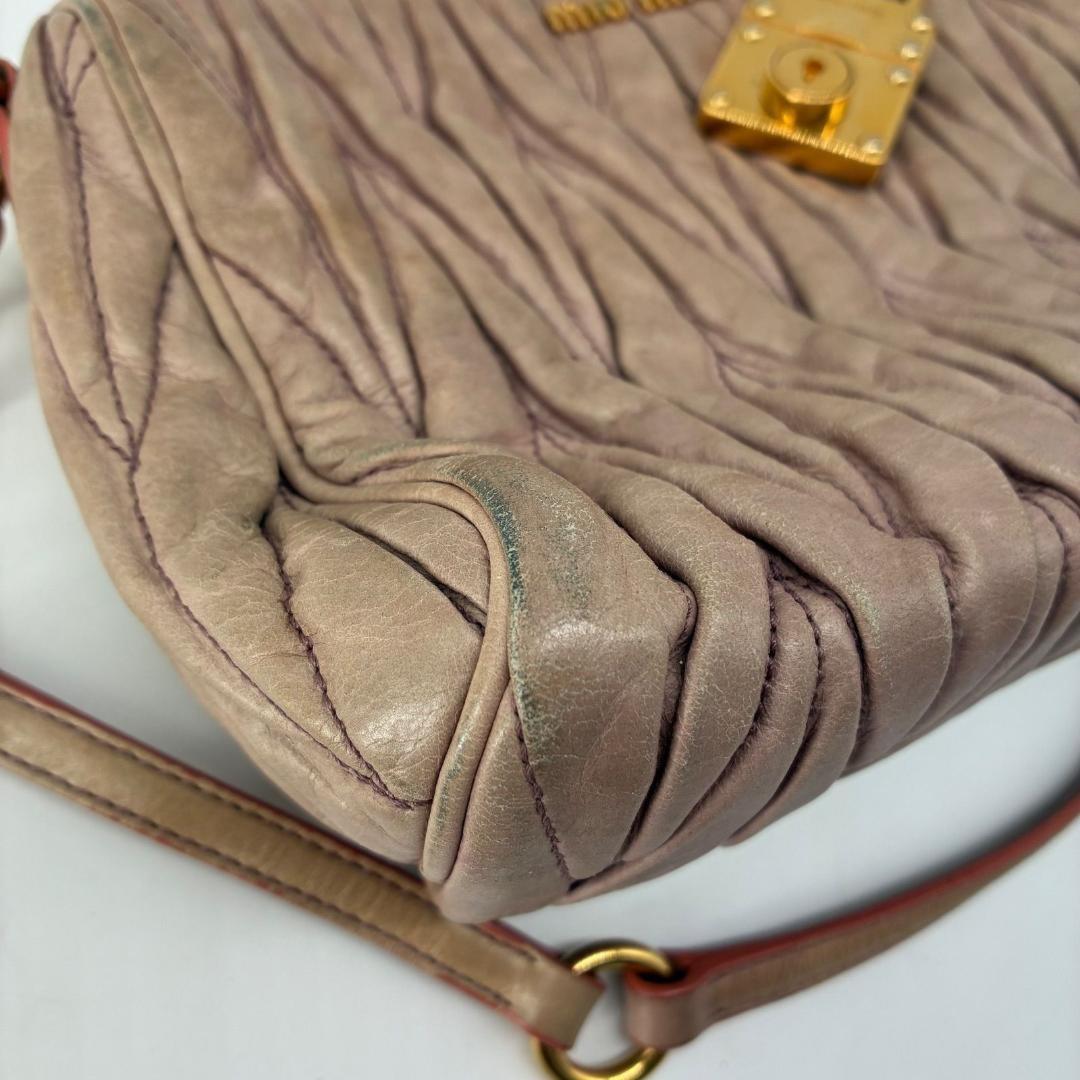 MIU MIU Accessory Pouch Shoulder Bag Purse Matelasse Logo Pink Authentic