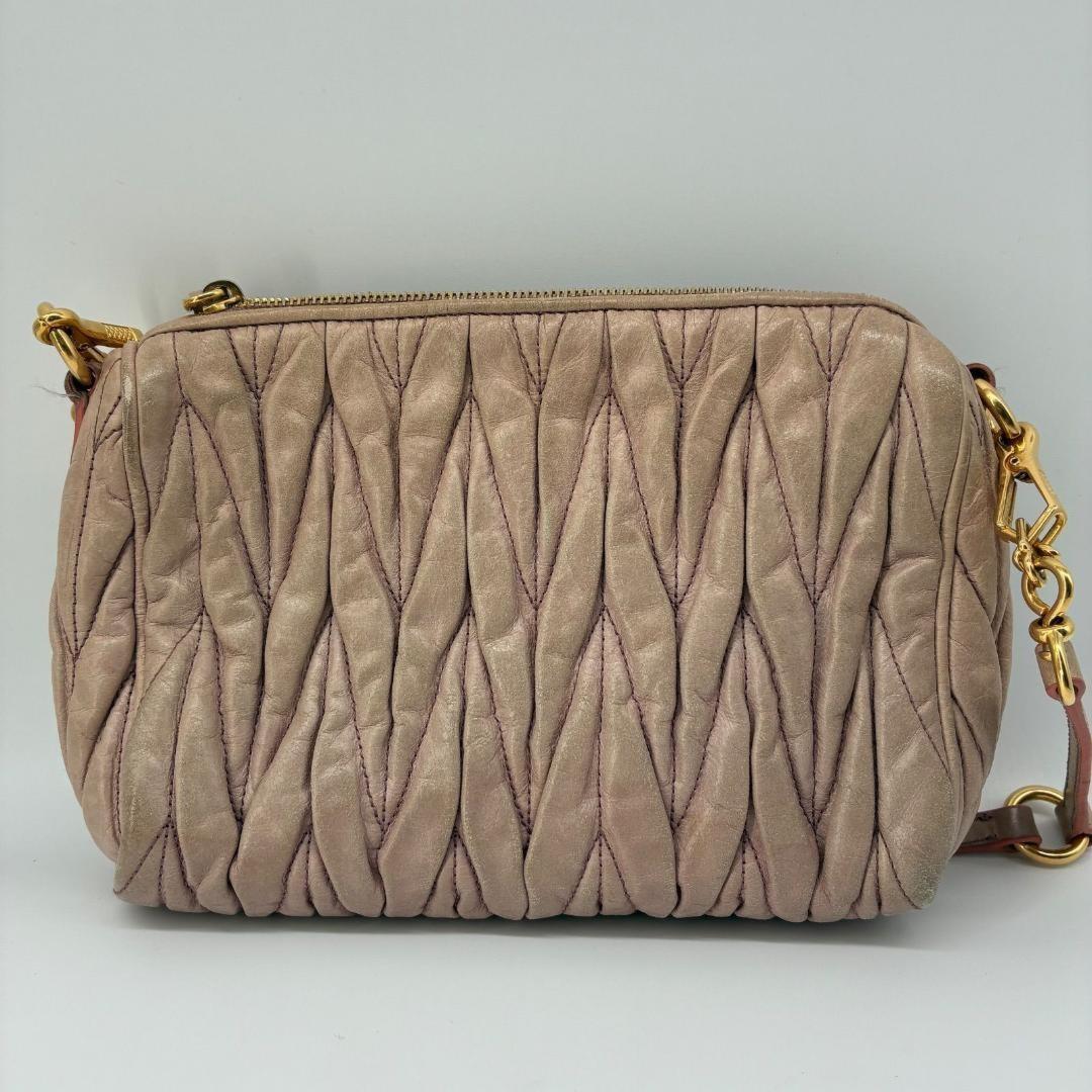MIU MIU Accessory Pouch Shoulder Bag Purse Matelasse Logo Pink Authentic