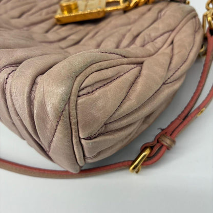MIU MIU Accessory Pouch Shoulder Bag Purse Matelasse Logo Pink Authentic