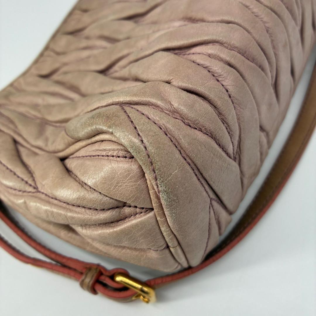 MIU MIU Accessory Pouch Shoulder Bag Purse Matelasse Logo Pink Authentic