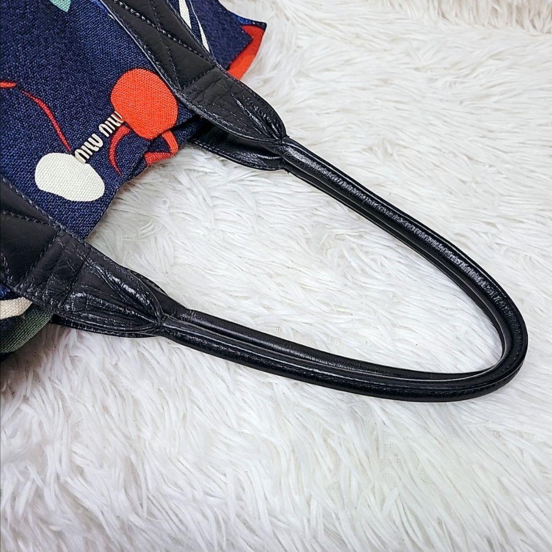 MIU MIU Hand Bag Tote Purse Logo Canvas Leather Multicolor Authentic