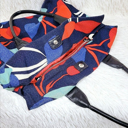 MIU MIU Hand Bag Tote Purse Logo Canvas Leather Multicolor Authentic