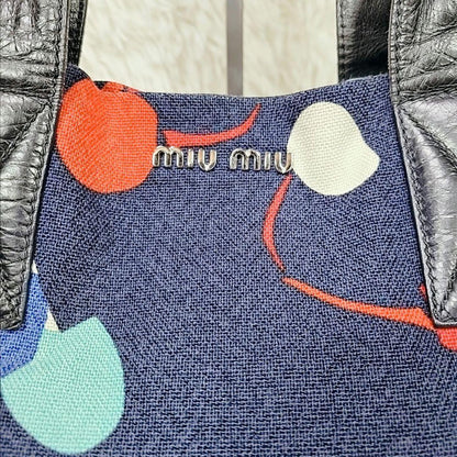 MIU MIU Hand Bag Tote Purse Logo Canvas Leather Multicolor Authentic