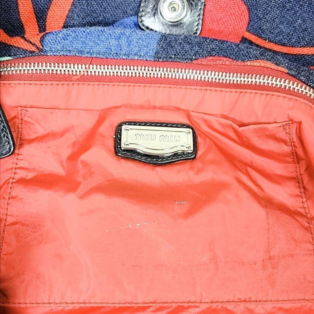 MIU MIU Hand Bag Tote Purse Logo Canvas Leather Multicolor Authentic