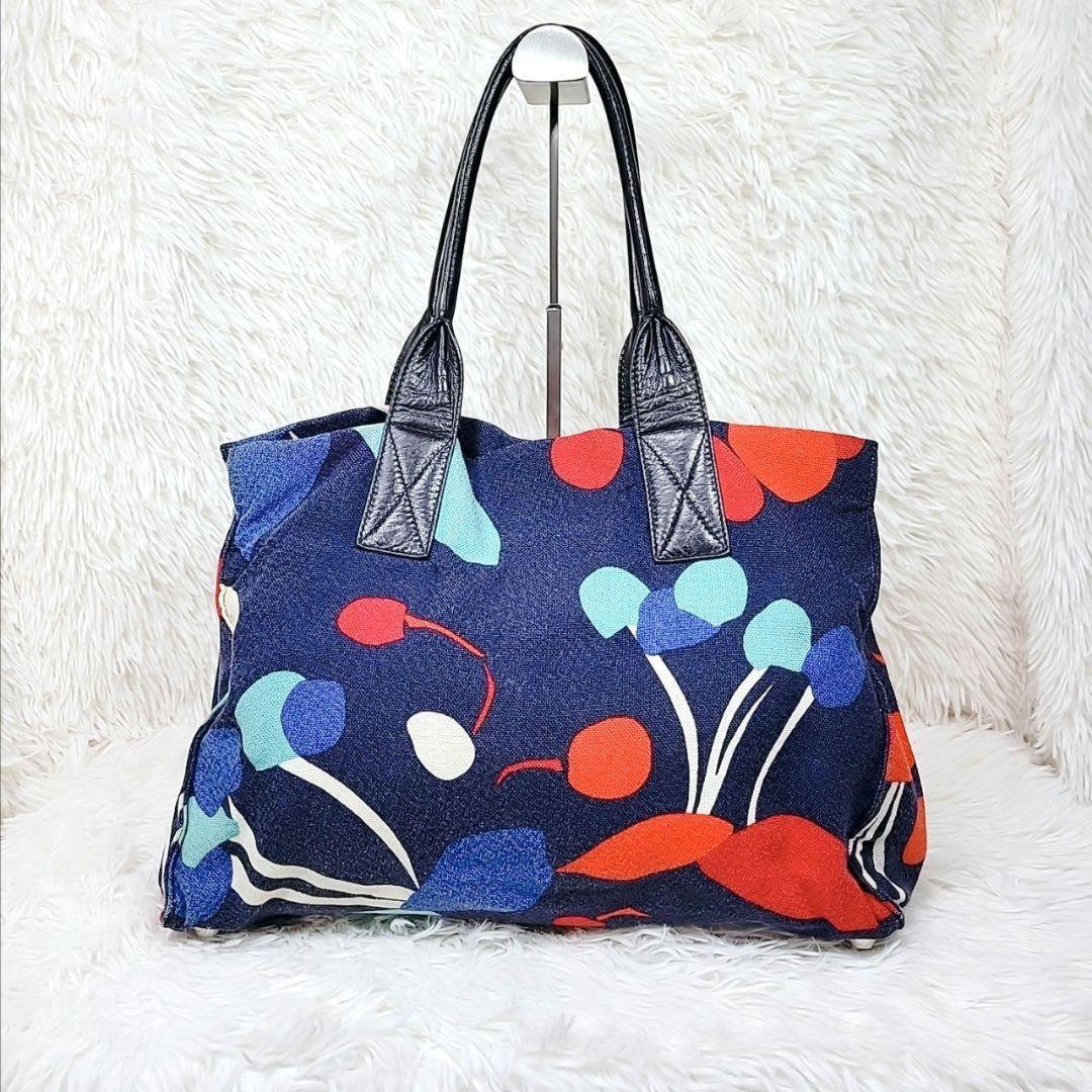 MIU MIU Hand Bag Tote Purse Logo Canvas Leather Multicolor Authentic