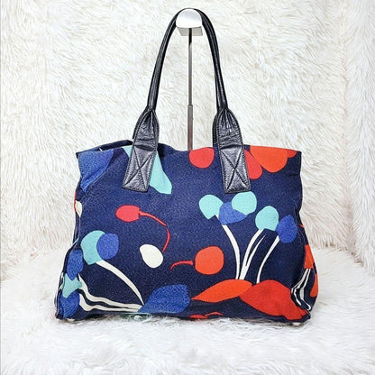 MIU MIU Hand Bag Tote Purse Logo Canvas Leather Multicolor Authentic