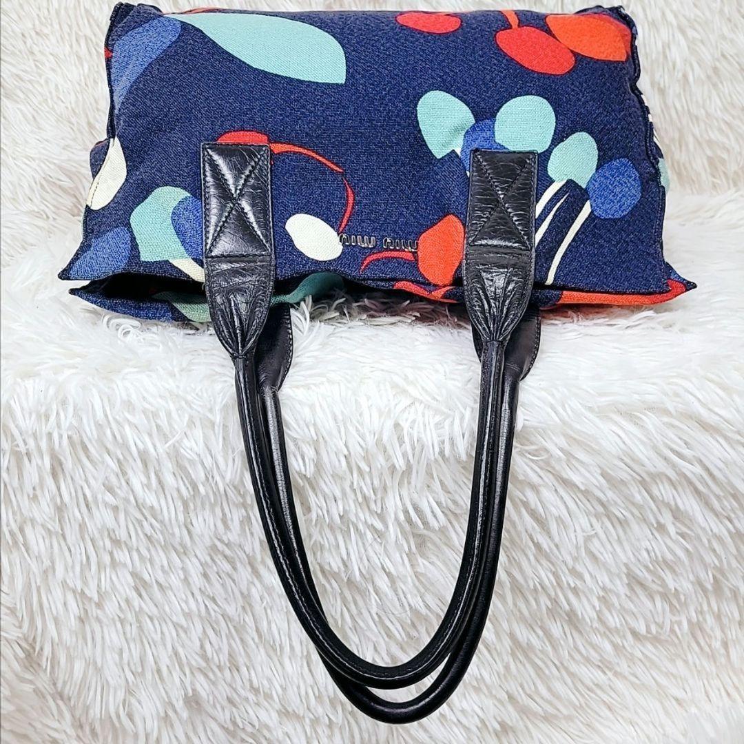 MIU MIU Hand Bag Tote Purse Logo Canvas Leather Multicolor Authentic