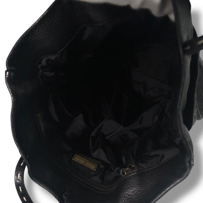 MIU MIU Hand Bag Tote Purse Leather Black Authentic