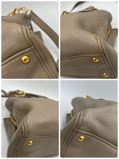 MIU MIU Hand Shoulder Bag Tote Purse 2way Logo Leather Gray Authentic