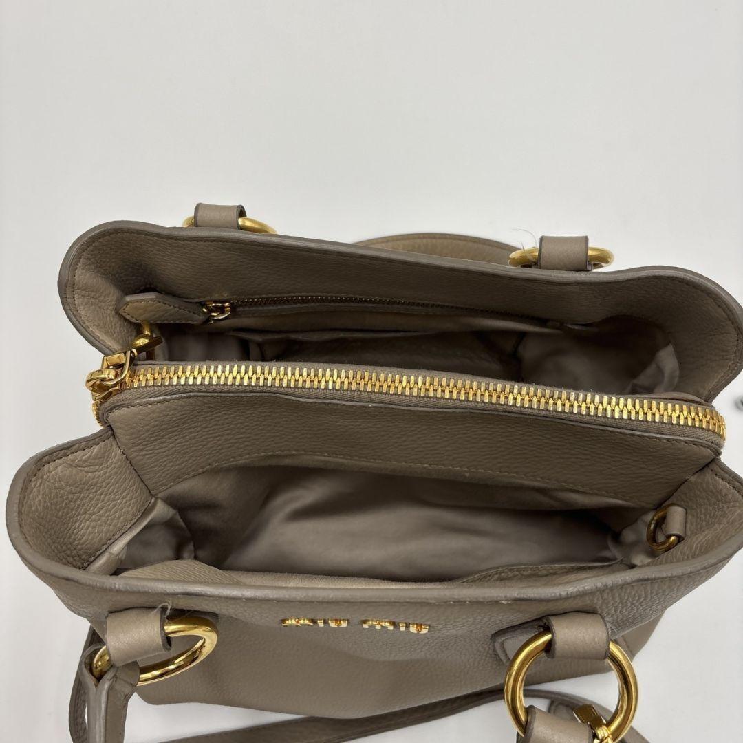 MIU MIU Hand Shoulder Bag Tote Purse 2way Logo Leather Gray Authentic