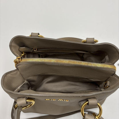MIU MIU Hand Shoulder Bag Tote Purse 2way Logo Leather Gray Authentic