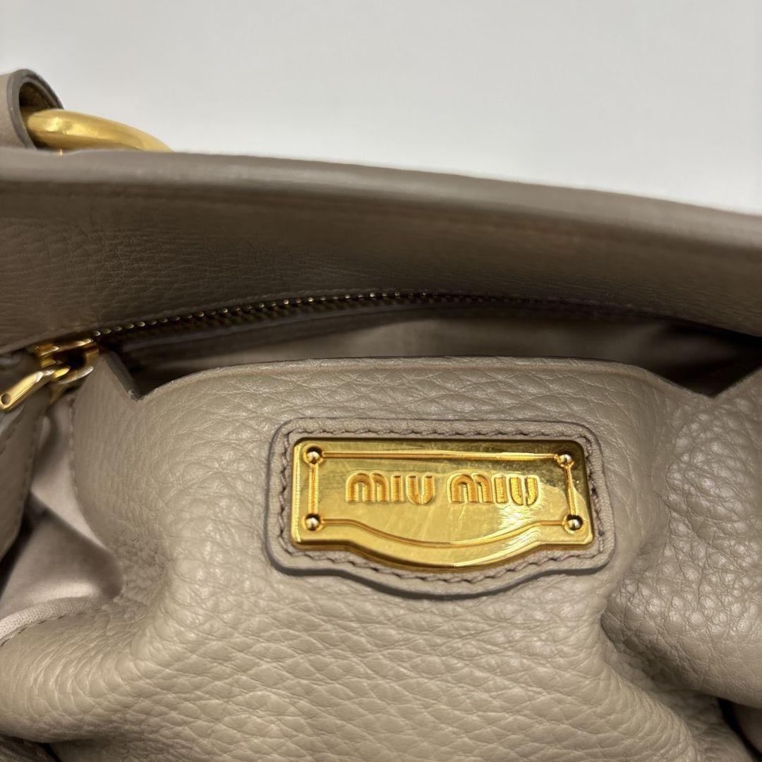 MIU MIU Hand Shoulder Bag Tote Purse 2way Logo Leather Gray Authentic