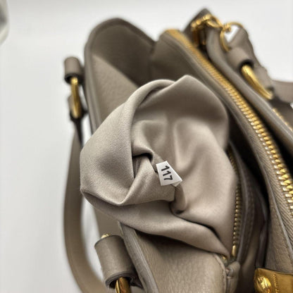 MIU MIU Hand Shoulder Bag Tote Purse 2way Logo Leather Gray Authentic
