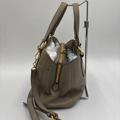 MIU MIU Hand Shoulder Bag Tote Purse 2way Logo Leather Gray Authentic