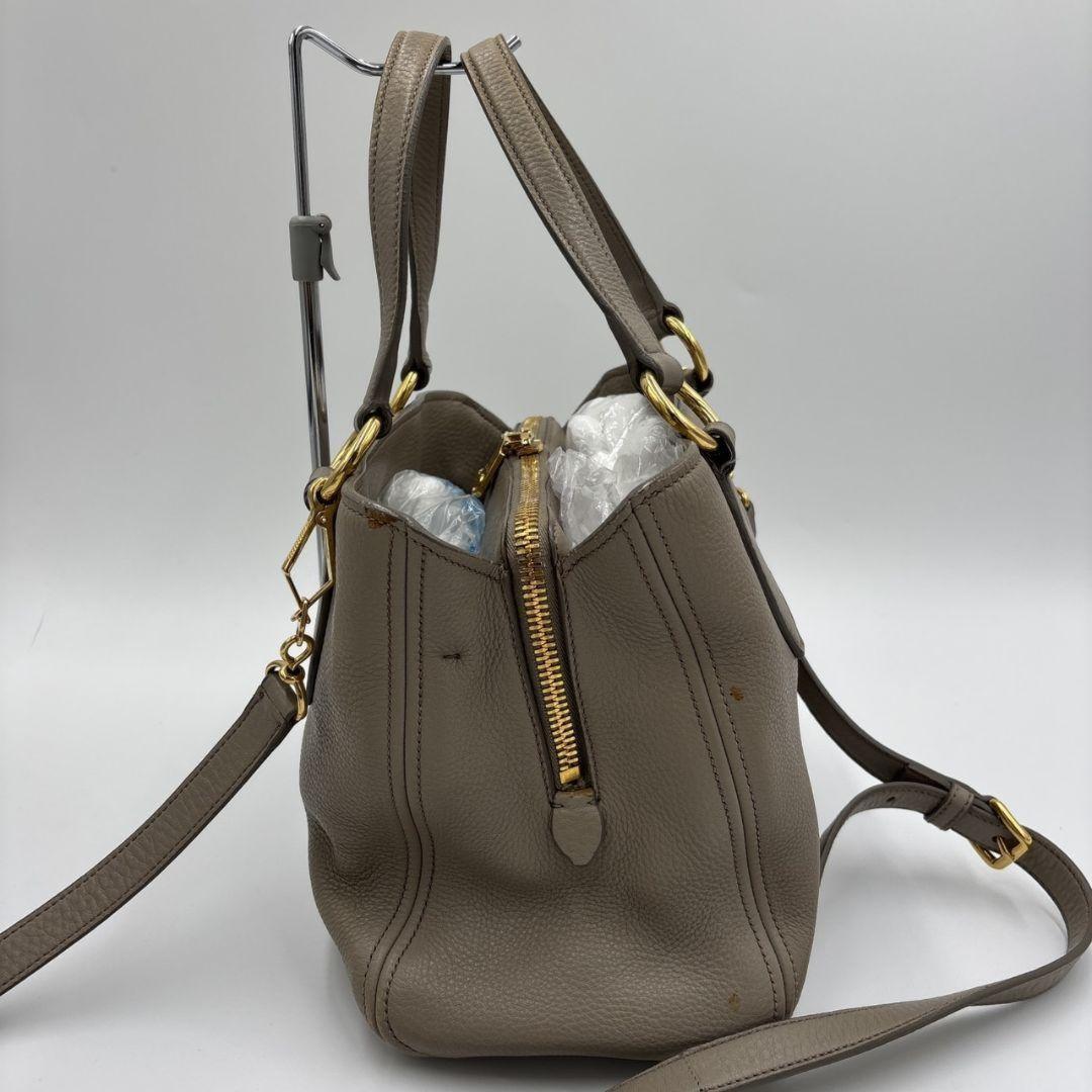 MIU MIU Hand Shoulder Bag Tote Purse 2way Logo Leather Gray Authentic