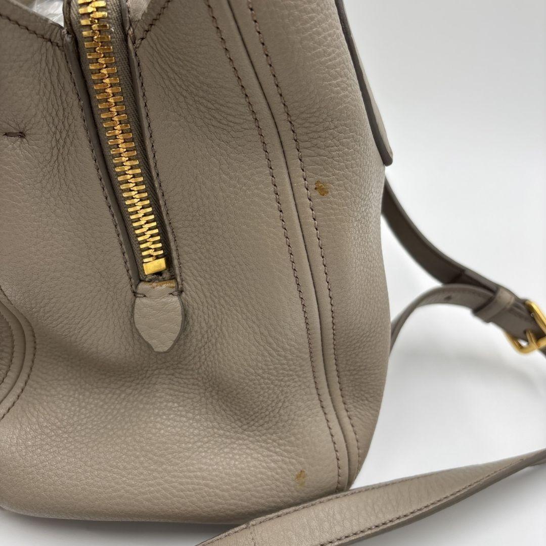 MIU MIU Hand Shoulder Bag Tote Purse 2way Logo Leather Gray Authentic