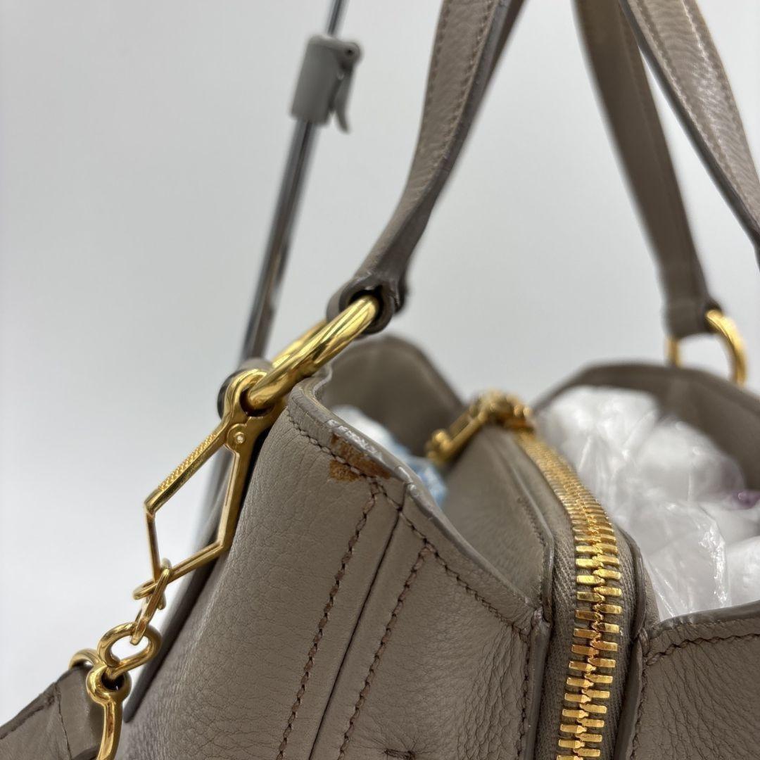 MIU MIU Hand Shoulder Bag Tote Purse 2way Logo Leather Gray Authentic