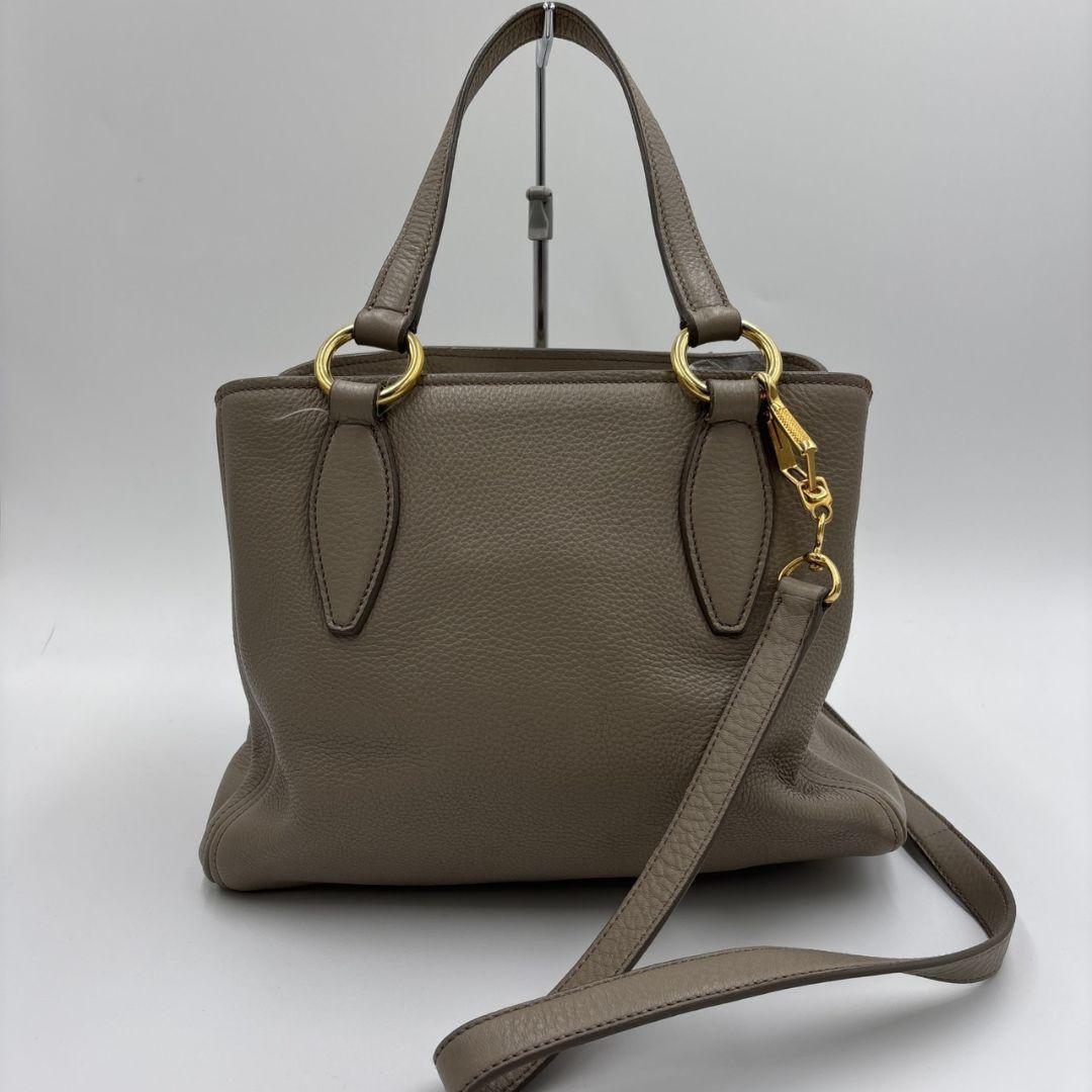 MIU MIU Hand Shoulder Bag Tote Purse 2way Logo Leather Gray Authentic