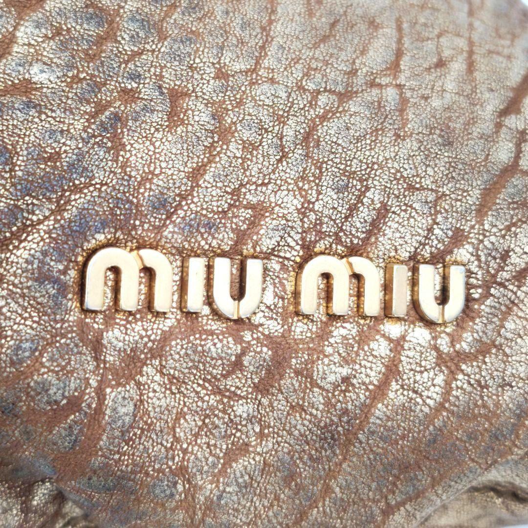 MIU MIU Shoulder Bag Purse Logo Leather Gold Authentic