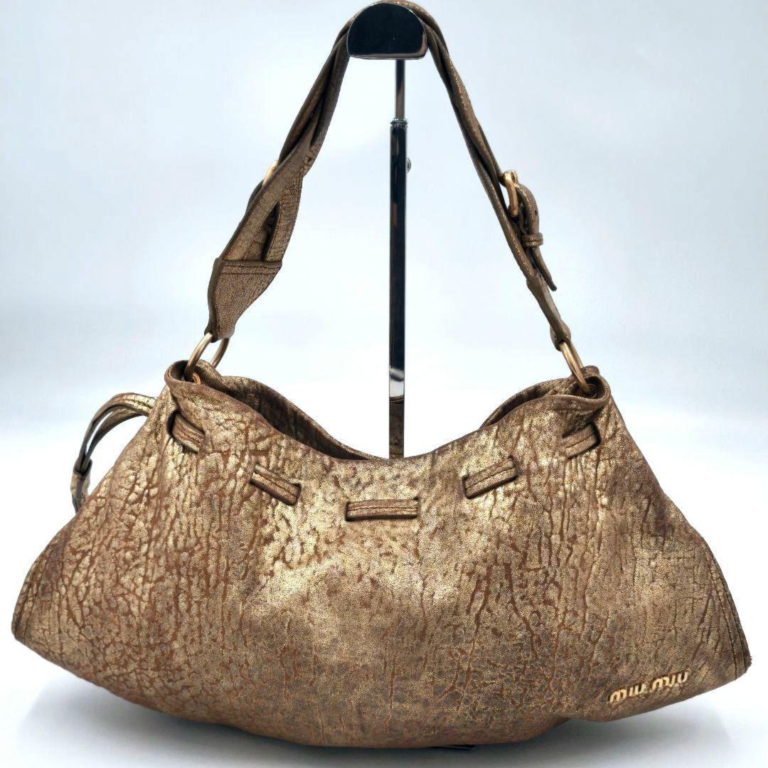 MIU MIU Shoulder Bag Purse Logo Leather Gold Authentic