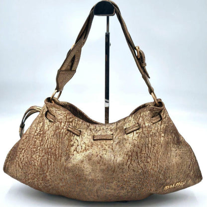 MIU MIU Shoulder Bag Purse Logo Leather Gold Authentic