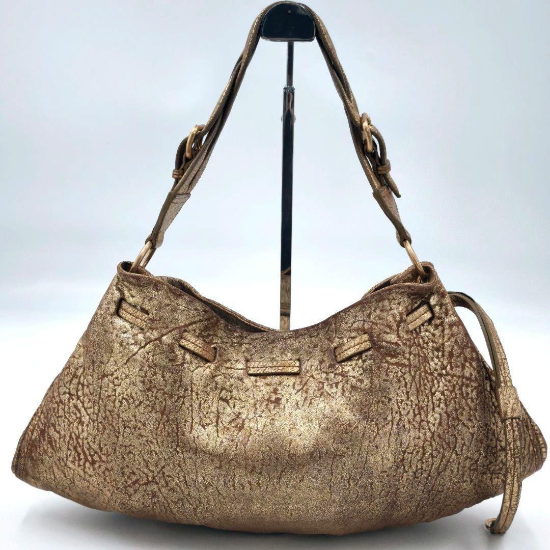 MIU MIU Shoulder Bag Purse Logo Leather Gold Authentic