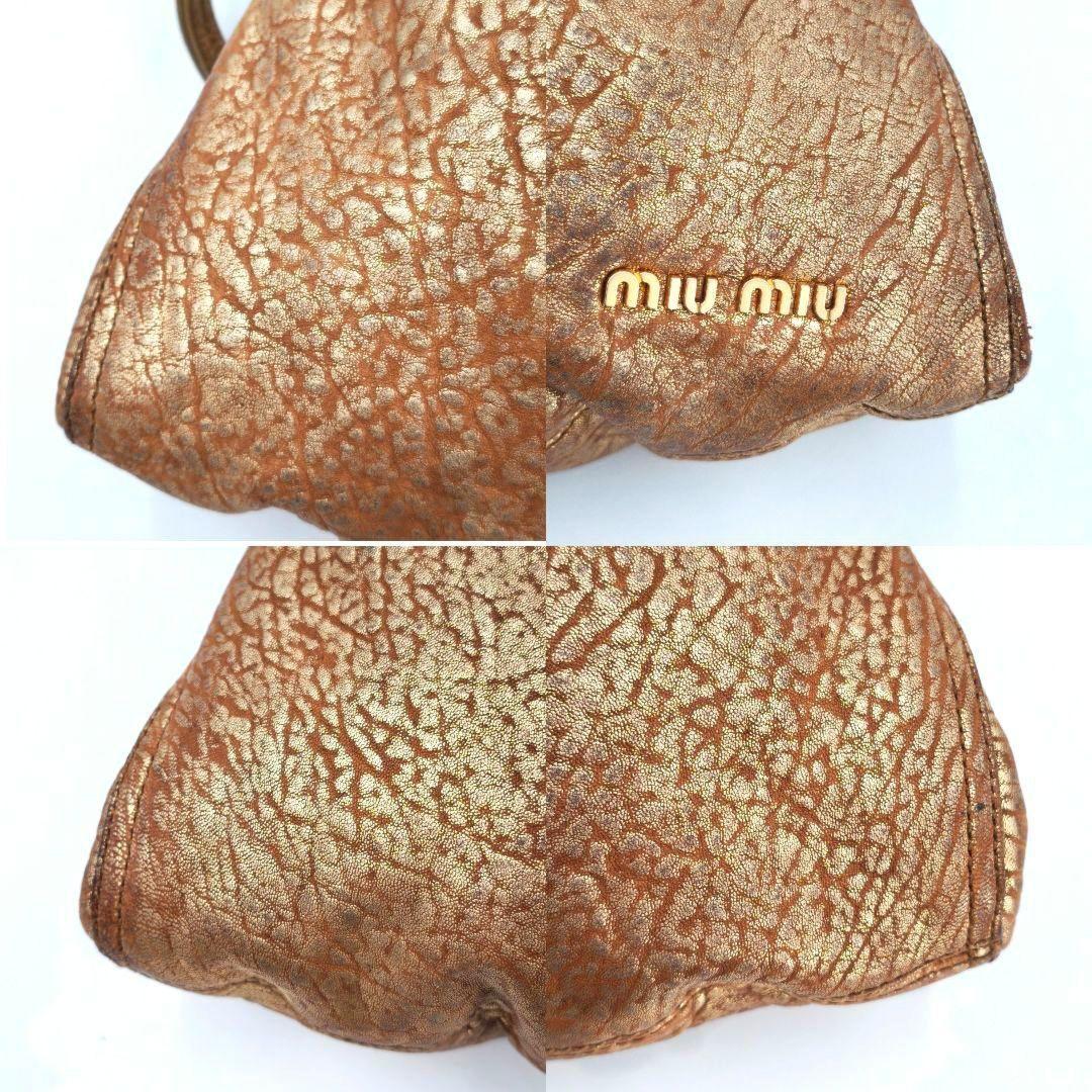MIU MIU Shoulder Bag Purse Logo Leather Gold Authentic