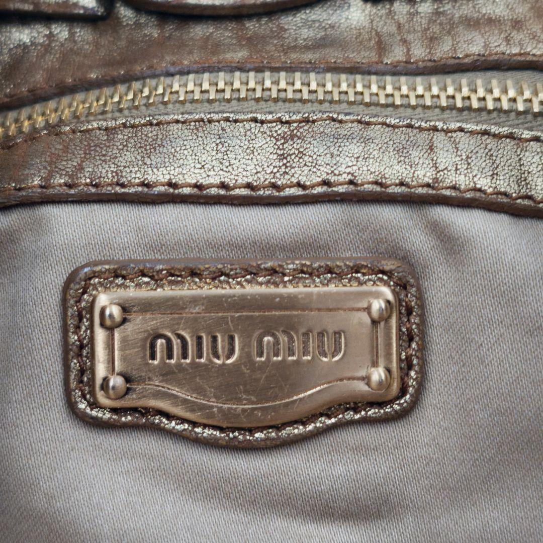 MIU MIU Shoulder Bag Purse Logo Leather Gold Authentic