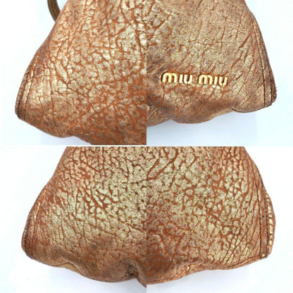MIU MIU Shoulder Bag Purse Logo Leather Gold Authentic
