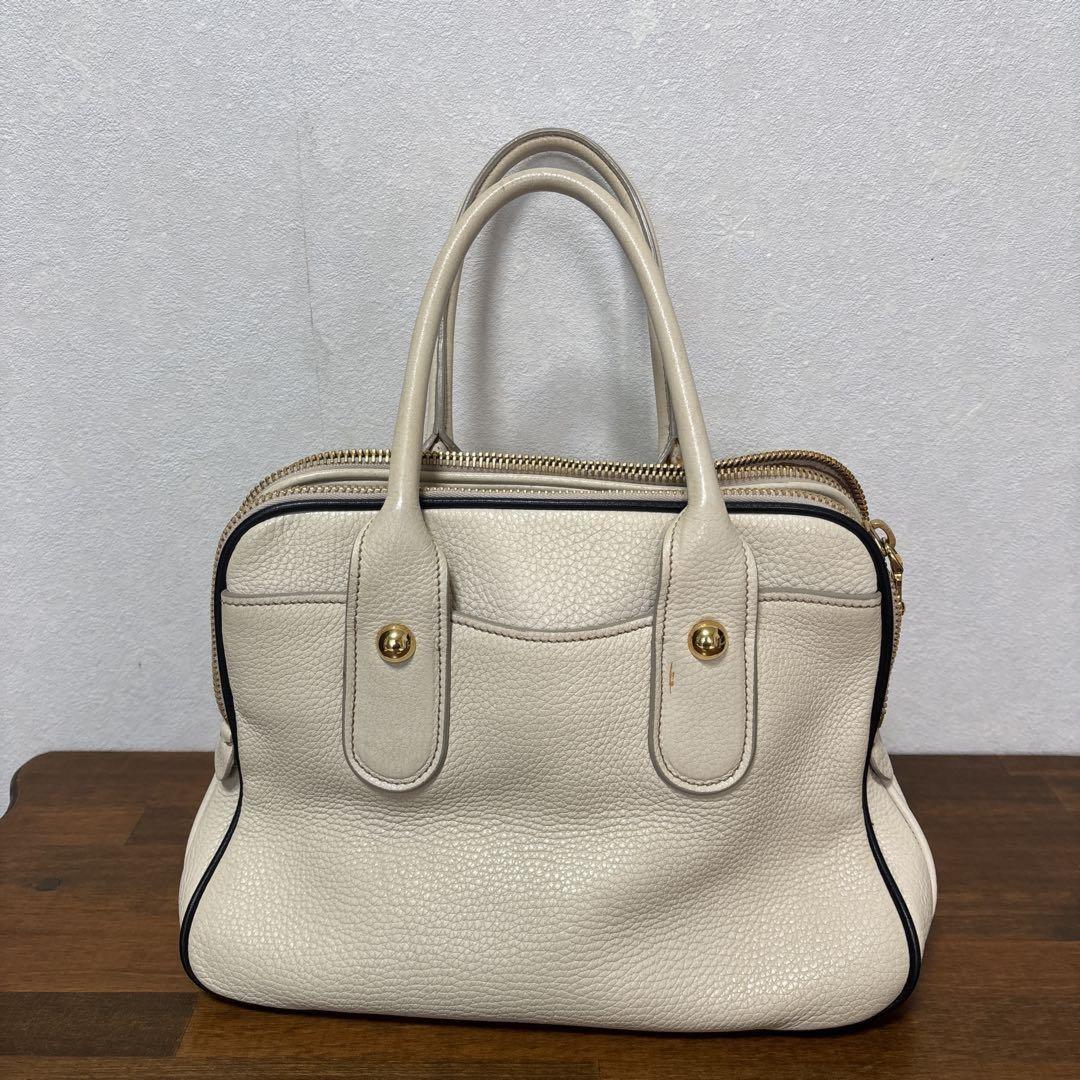 MIU MIU Hand Bag Tote Purse Logo Leather Off White Authentic