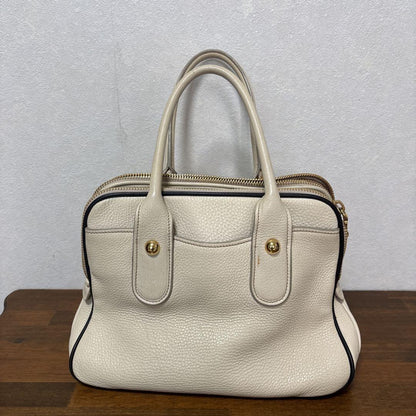MIU MIU Hand Bag Tote Purse Logo Leather Off White Authentic