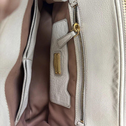 MIU MIU Hand Bag Tote Purse Logo Leather Off White Authentic