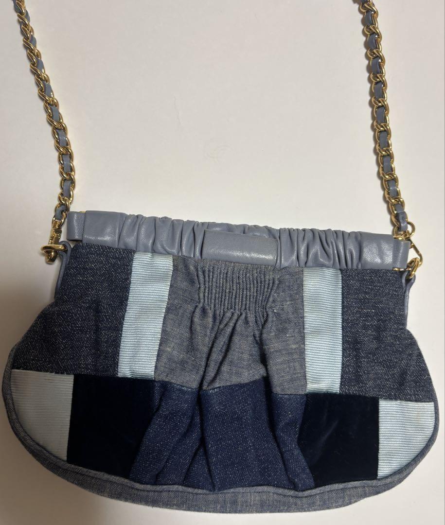 MIU MIU Shoulder Bag Purse Logo Denim Leather Navy Authentic