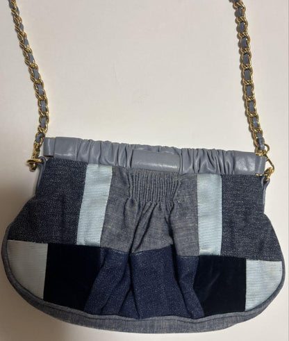 MIU MIU Shoulder Bag Purse Logo Denim Leather Navy Authentic