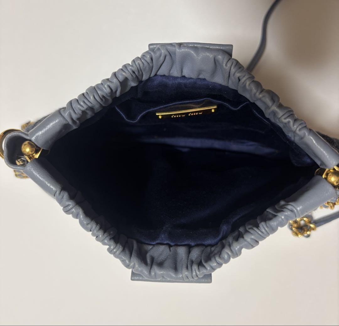 MIU MIU Shoulder Bag Purse Logo Denim Leather Navy Authentic