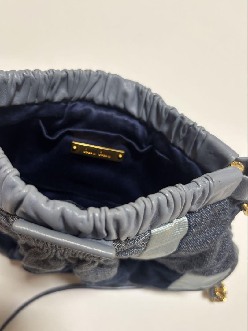 MIU MIU Shoulder Bag Purse Logo Denim Leather Navy Authentic