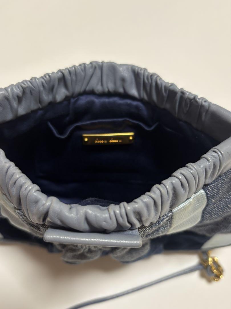 MIU MIU Shoulder Bag Purse Logo Denim Leather Navy Authentic