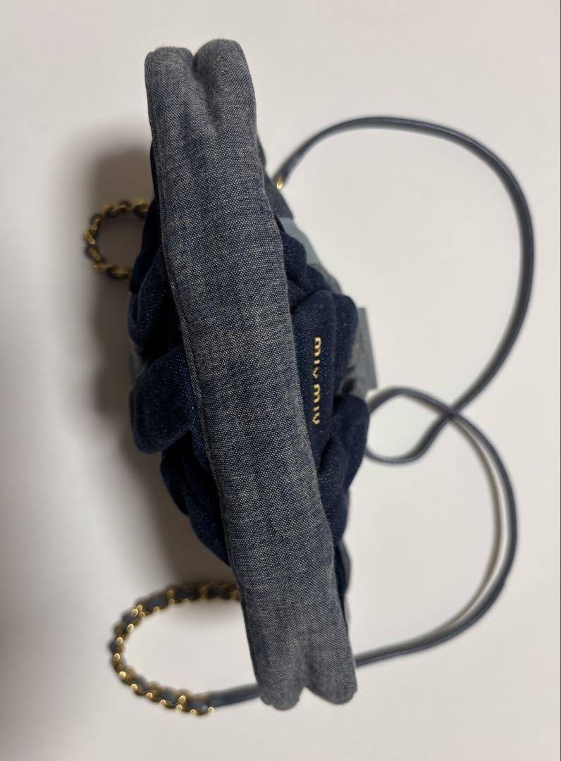 MIU MIU Shoulder Bag Purse Logo Denim Leather Navy Authentic