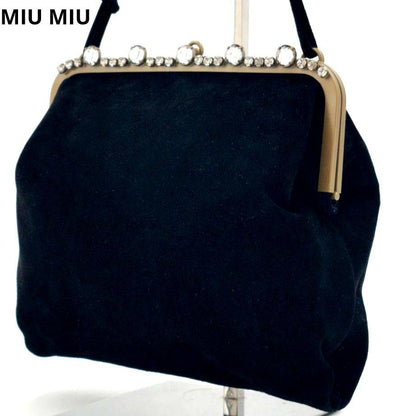 MIU MIU Hand Bag Tote Purse Logo Suede Black Authentic