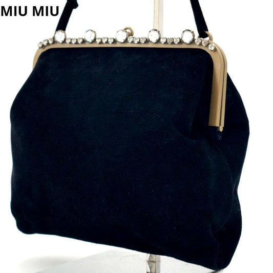 MIU MIU Hand Bag Tote Purse Logo Suede Black Authentic