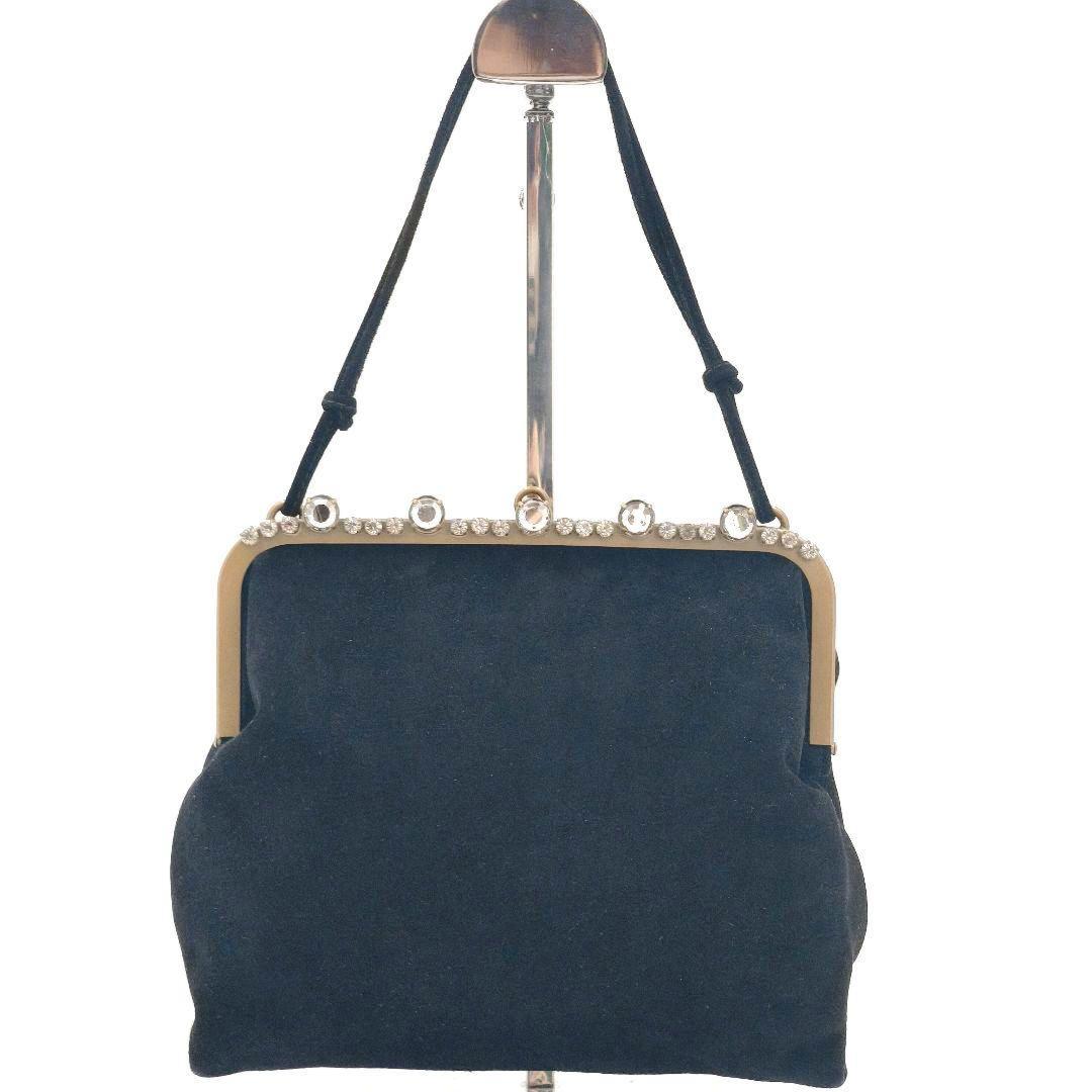 MIU MIU Hand Bag Tote Purse Logo Suede Black Authentic