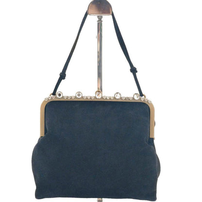 MIU MIU Hand Bag Tote Purse Logo Suede Black Authentic